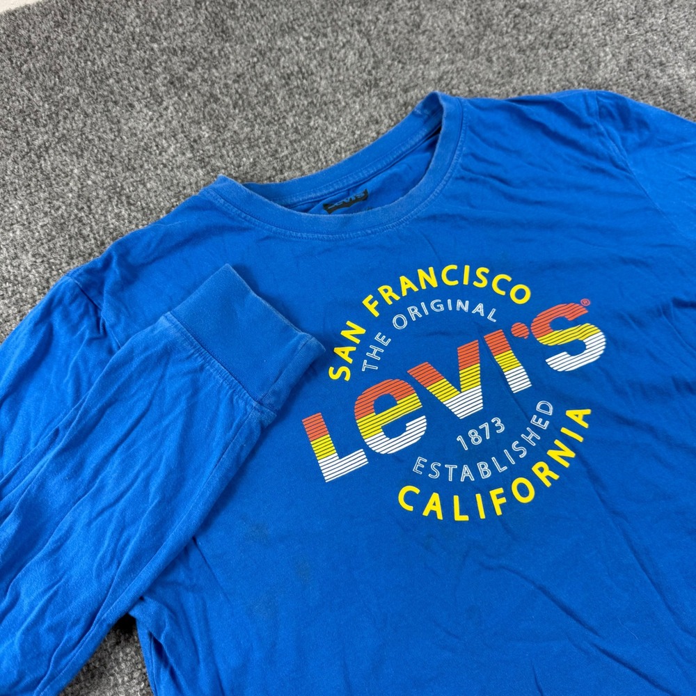 Levis Long Sleeve T-Shirt Youth XL Blue Graphic Logo Crew Neck Mens